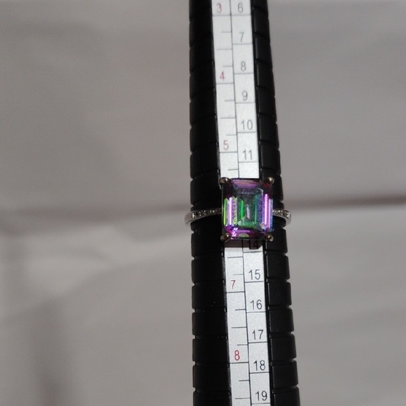 New 925 Sterling Silver Lab Mystic Topaz & Sapphire Ring Sz.6 - Picture 9 of 13